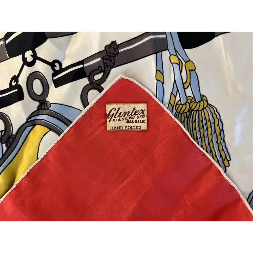 Vintage Glentex Silk Scarf 30x30 Old Fashion Buggy Print Hand Rolled Italy